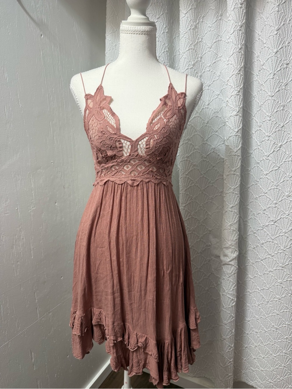 Free People Lace-Trim Slip Dress in Dusty Mauve